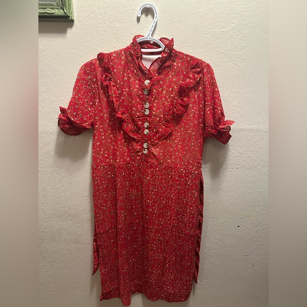 Red Floral Ruffle Dress